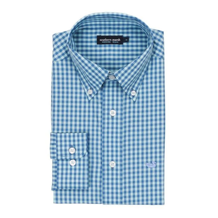 Memphis Gingham Dress Shirt in Slate and Mint by Southern Marsh