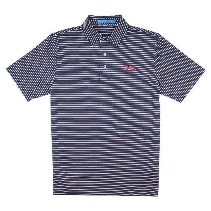 Men's Gameday Stripe Polo- University of Mississippi in Navy by Southern Tide