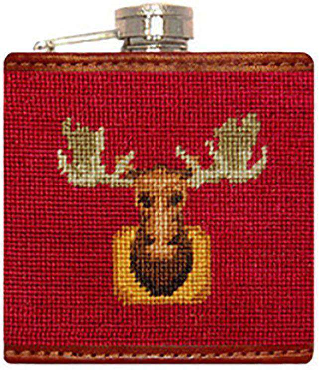 Moose Needlepoint Flask in Dark Red by Smathers & Branson