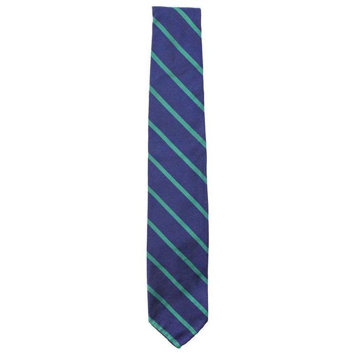 Mogador Neck Tie in Navy with Green Stripes by Res Ipsa
