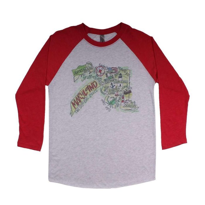 Maryland Roadmap Raglan Tee Shirt in Red by Southern Roots