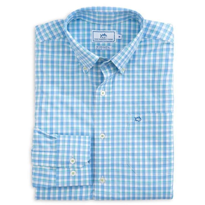 Market Square Gingham Intercoastal Performance Shirt in Ocean Channel by Southern Tide
