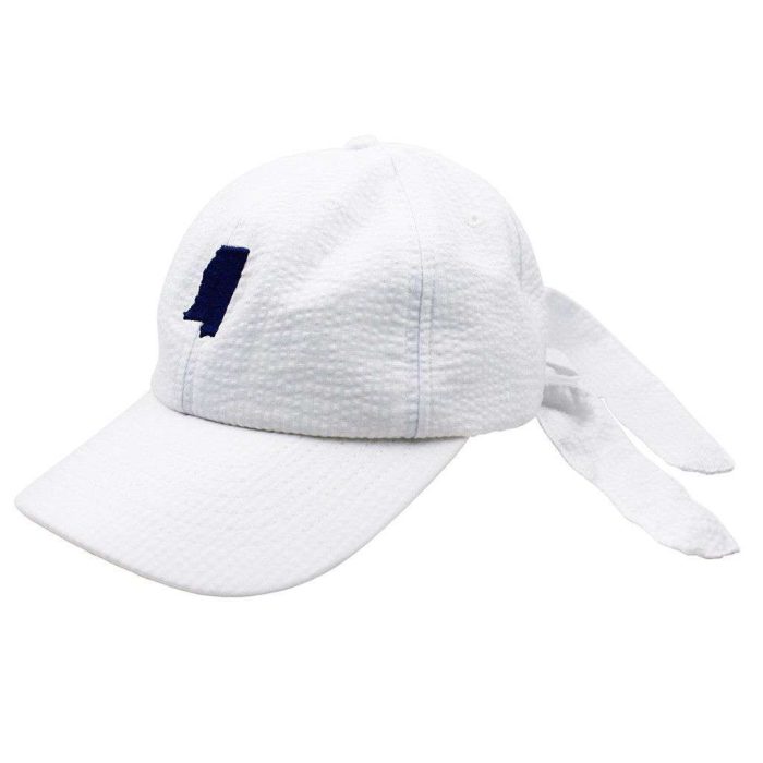 Mississippi Seersucker Hat in White with Navy by Lauren James