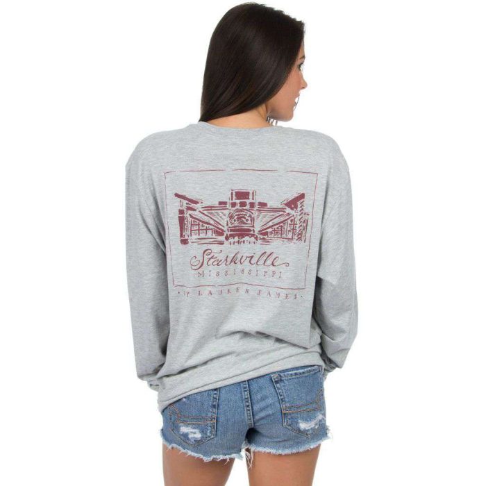 Mississippi State Long Sleeve Stadium Tee in Heather Grey by Lauren James