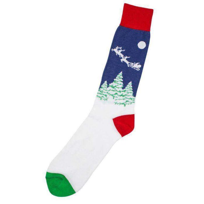 Men's Sleigh Scene Socks in Blue and White by Byford
