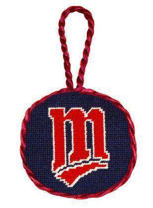 Minnesota Twins Needlepoint Christmas Ornament in Navy Blue by Smathers & Branson