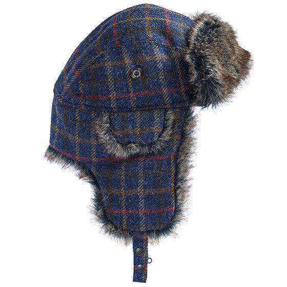 Medway Tweed Trapper Hat in Navy Bright Plaid by Barbour