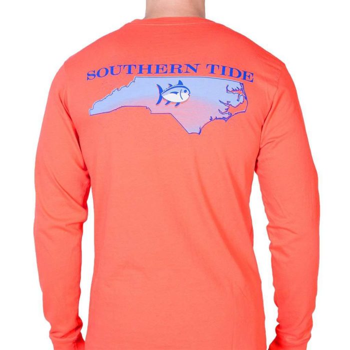 North Carolina Long Sleeve State Tee Shirt in Hot Coral by Southern Tide