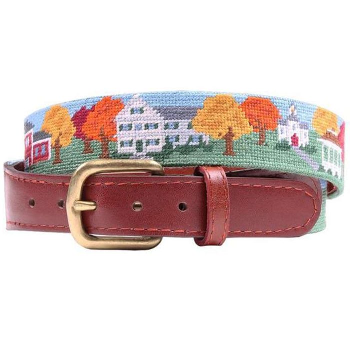New England Fall Scene Needlepoint Belt by Smathers & Branson