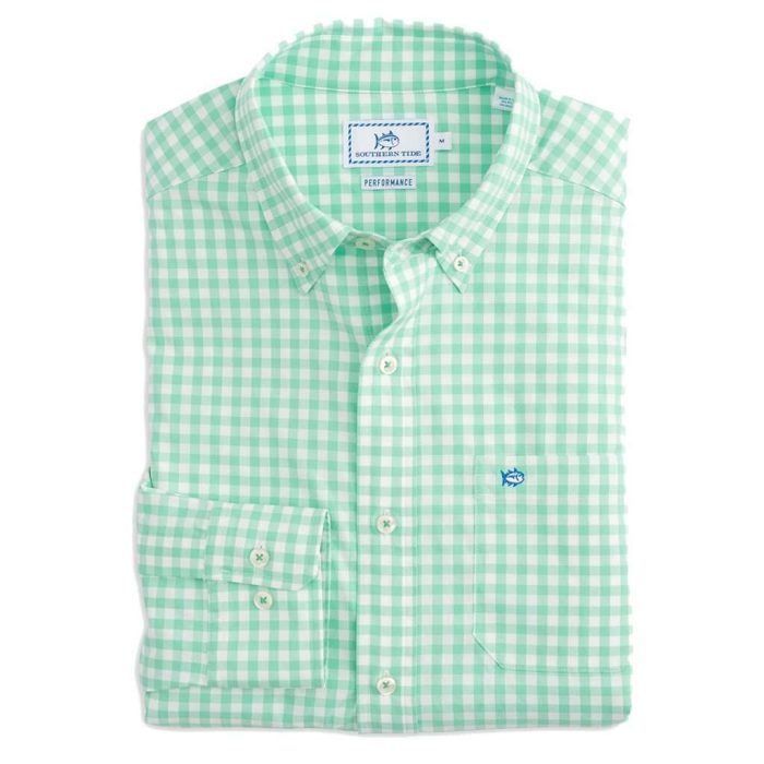 Nassau Gingham Intercoastal Performance Shirt in Offshore Green by Southern Tide