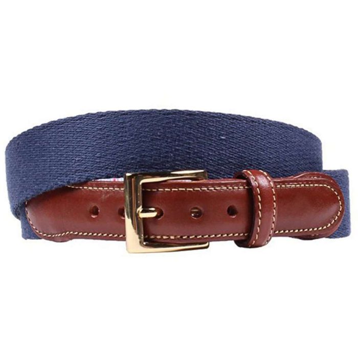 Navy Leather Tab Belt with Red, White, and Blue Lining by Country Club Prep
