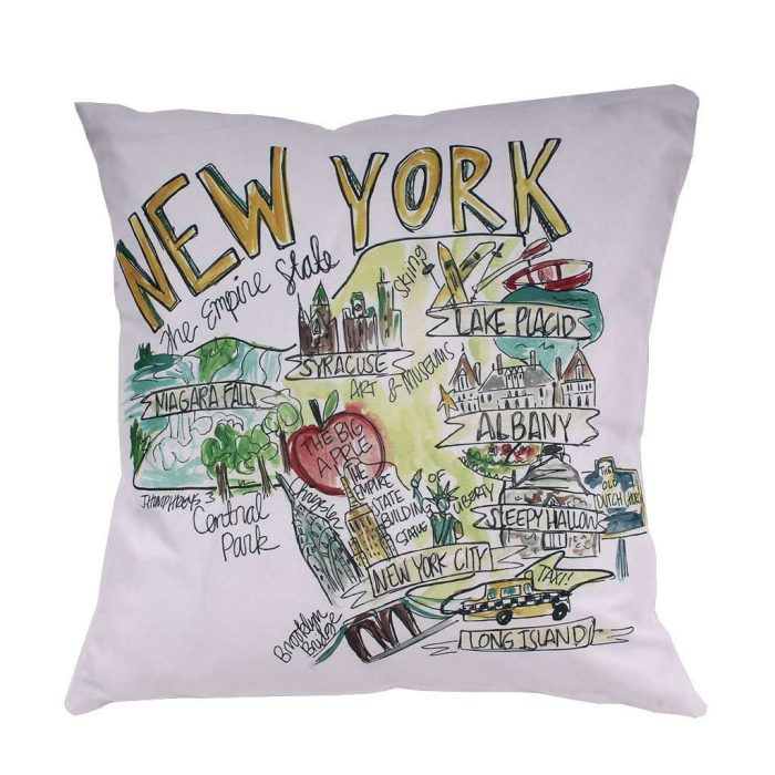 New York Roadmap Duck Cloth and Burlap Pillow by Southern Roots
