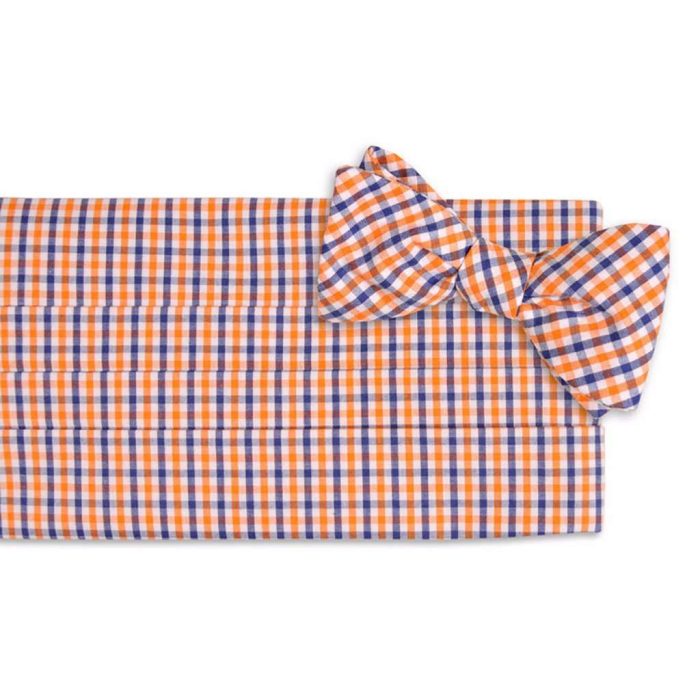 Orange and Navy Tattersall Cummerbund Set by High Cotton