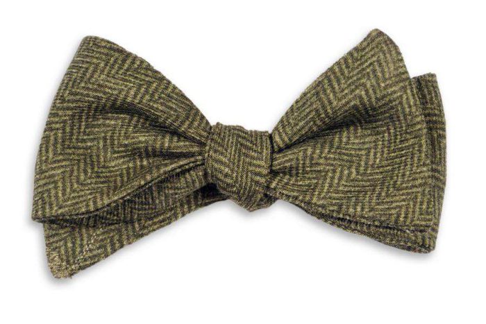 Olive Herringbone Bow Tie by High Cotton
