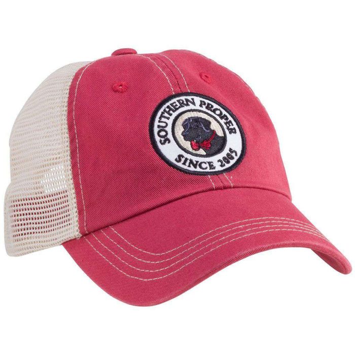 Original Logo Patch Trucker Hat in Red by Southern Proper