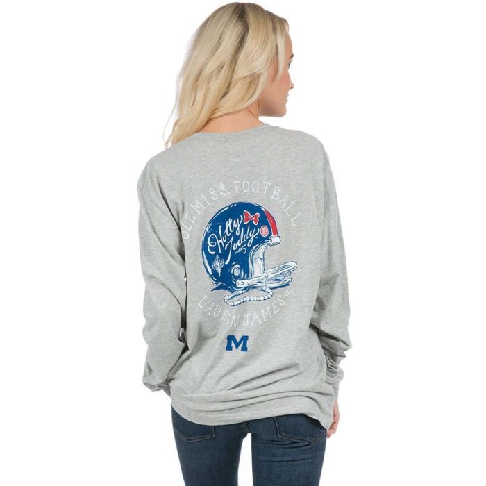 Ole Miss Helmet Long Sleeve Tee in Heather Grey by Lauren James