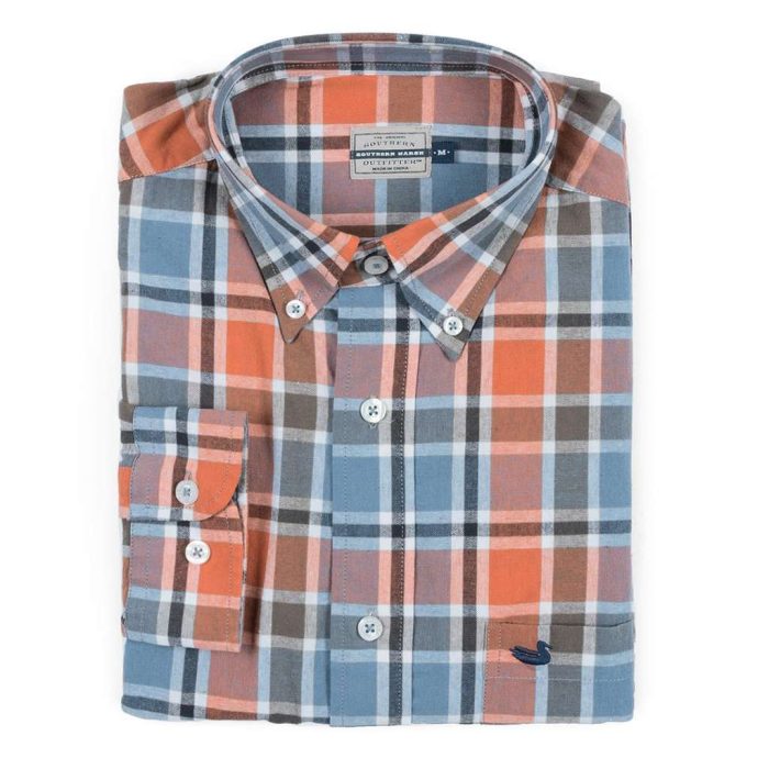 Ocoee Washed Plaid Dress Shirt in Slate and Bisque by Southern Marsh