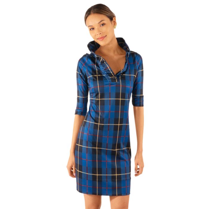 Plaidly Cooper Jersey Ruffneck Dress by Gretchen Scott Designs