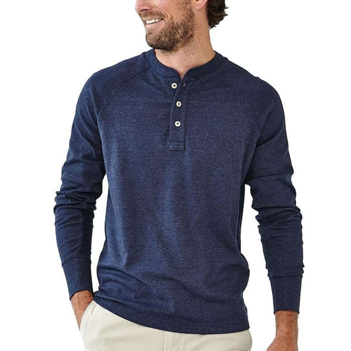Puremeso Henley Long Sleeve Tee in Navy by The Normal Brand