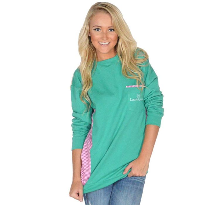 Prepcheck Sweatshirt in Emerald with Fuchsia Gingham by Lauren James