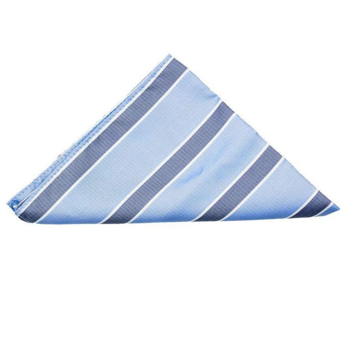 Pocket Square in Light Blue with Navy Stripes by Collared Greens