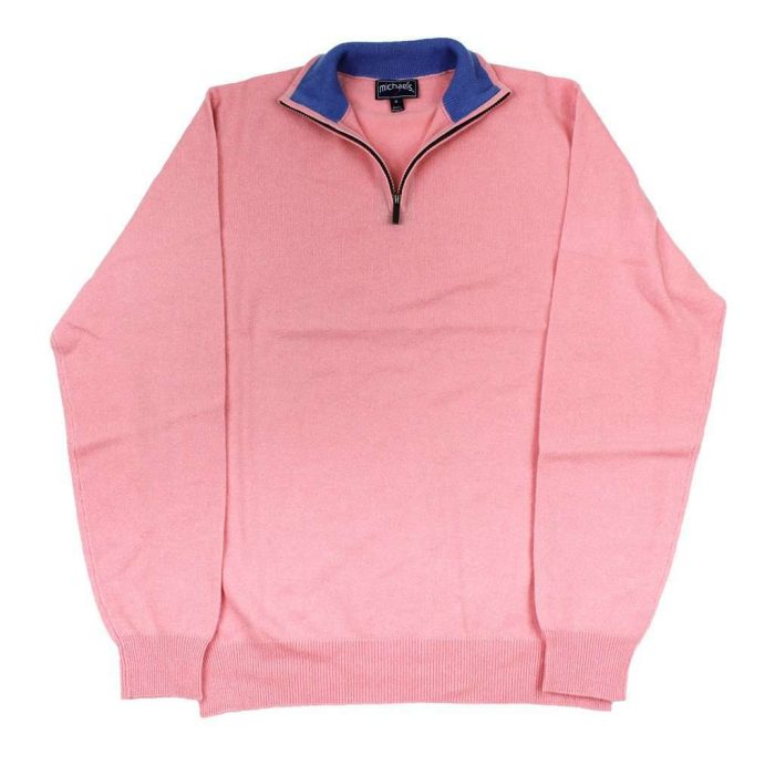 Quarter Zip Cashmere Sweater in Pink by Michael's
