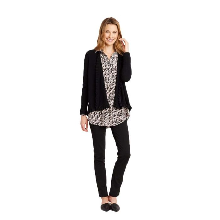 Riley Cashmere Ruffle Cardigan in Black by Tyler Boe