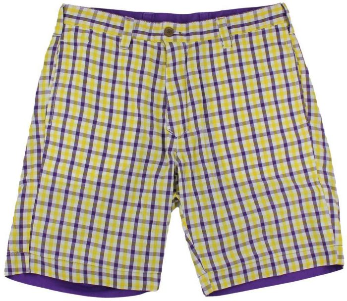 Reversible Shorts in Gold and Purple Gingham by Olde School Brand