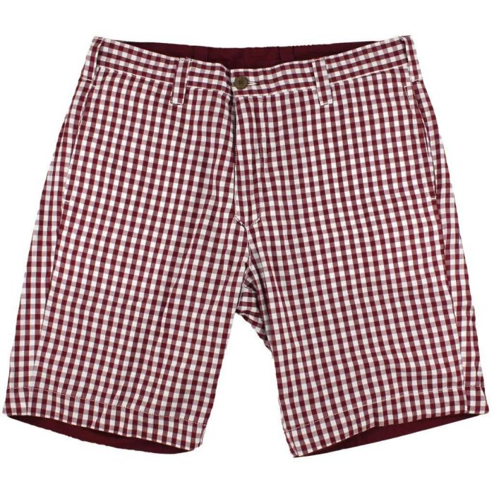 Reversible Shorts in Maroon and White Gingham by Olde School Brand