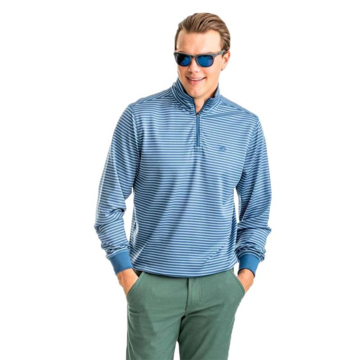 Riverbend Stripe Performance 1/4 Zip Pullover in Ash Blue by Southern Tide