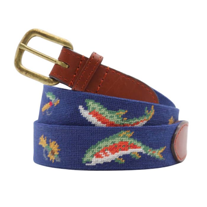 Rainbow Trout and Fly Needlepoint Belt by Smathers & Branson