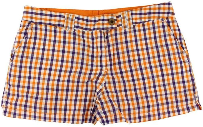 Reversible Women's Shorts in Orange and Purple Madras and Solid by Olde School Brand