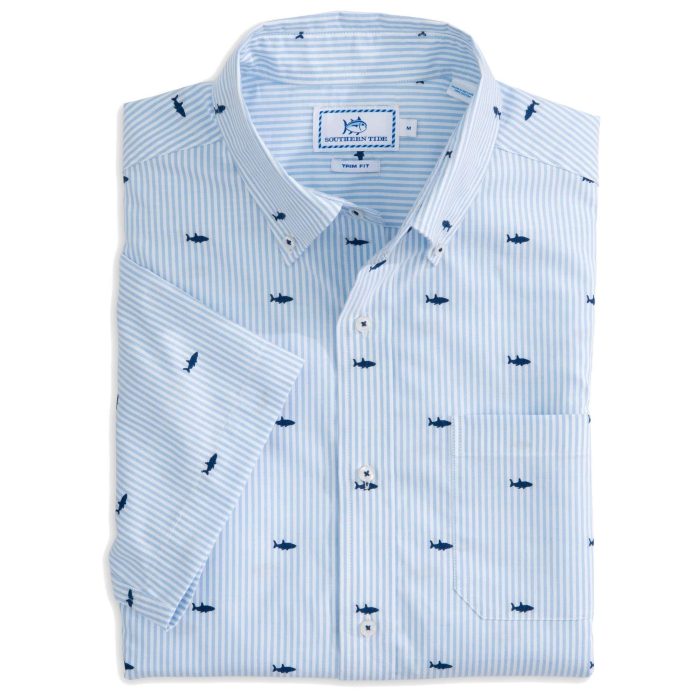 Set Adrift Stripe Short Sleeve Sport Shirt in Ocean Channel by Southern Tide