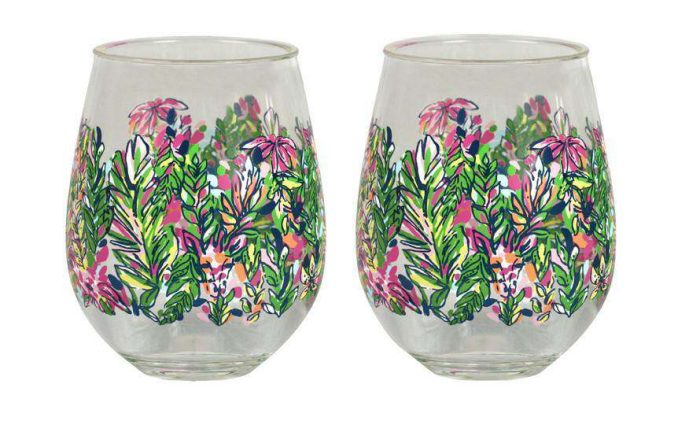 Stemless Acrylic Wine Glasses in Hot Spot by Lilly Pulitzer