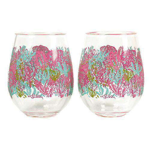 Stemless Acrylic Wine Glasses in Let's Cha Cha by Lilly Pulitzer
