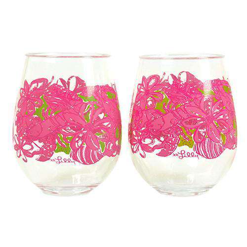 Stemless Acrylic Wine Glasses in Coronado Crab by Lilly Pulitzer