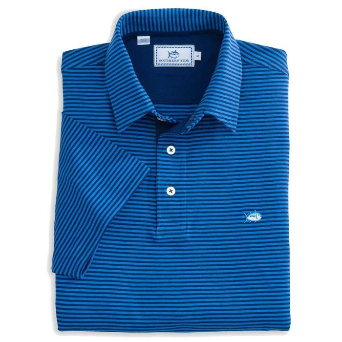 Striped Channel Marker Polo in Meridian Blue by Southern Tide
