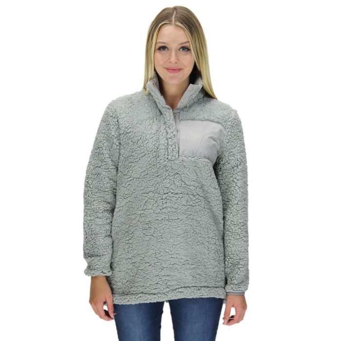Snap Collar Sherpa Pullover in Light Grey by Everest Clothing
