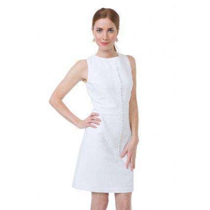 Scallop Dress in White Seersucker by Southern Proper