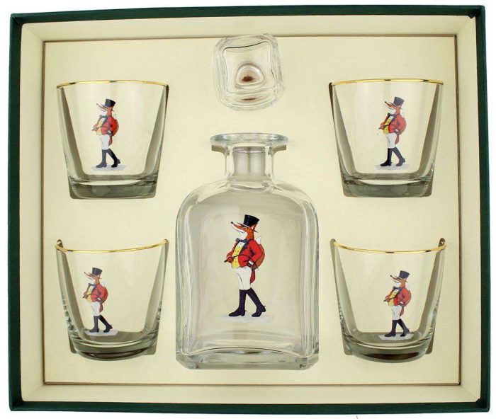Snooty Fox Decanter Set with Old Fashioned Glasses by Richard E. Bishop