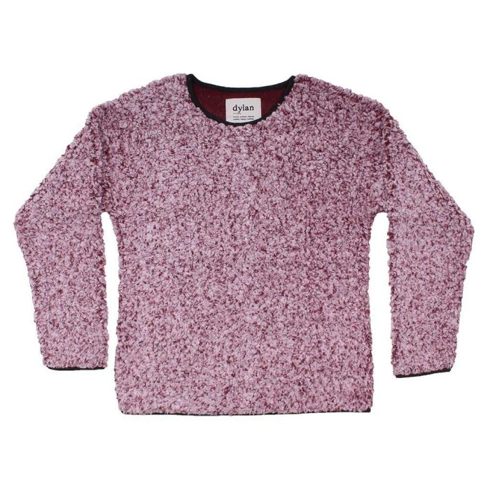 Solid Frosty Tipped Drop Shoulder Crew Sweater in Vintage Wine by True Grit (Dylan)