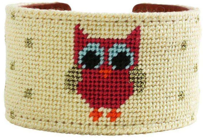 She's a Hoot Needlepoint Cuff Bracelet in Straw by York Designs