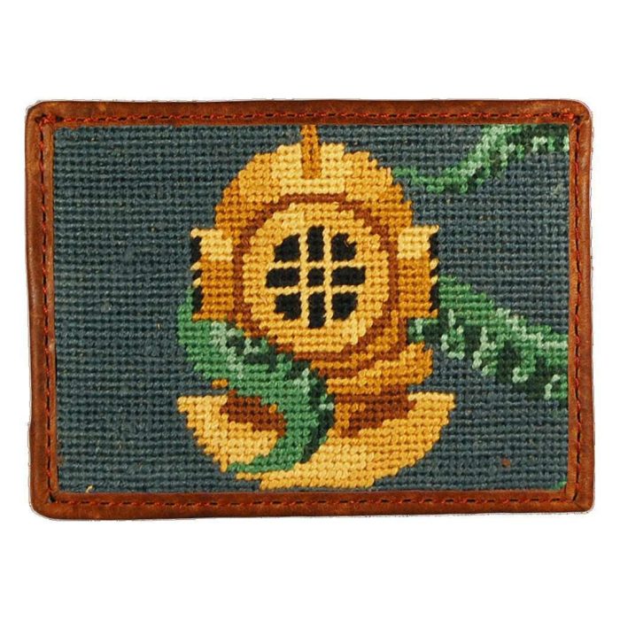 Scuba Helmet Needlepoint Credit Card Wallet in Blue by Smathers & Branson