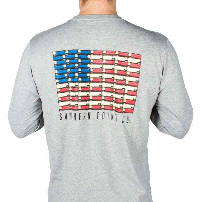 SPC Long Sleeve Shotgun Shell American Flag Tee in Grey by Southern Point Co.