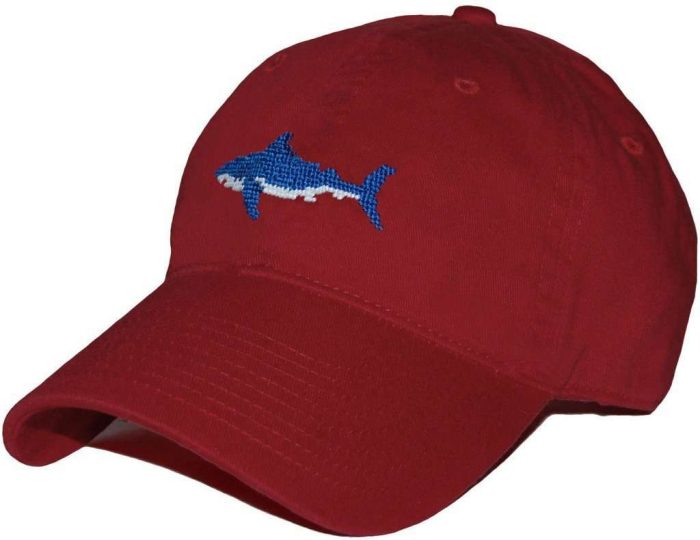 Shark Needlepoint Hat in Faded Red by Smathers & Branson