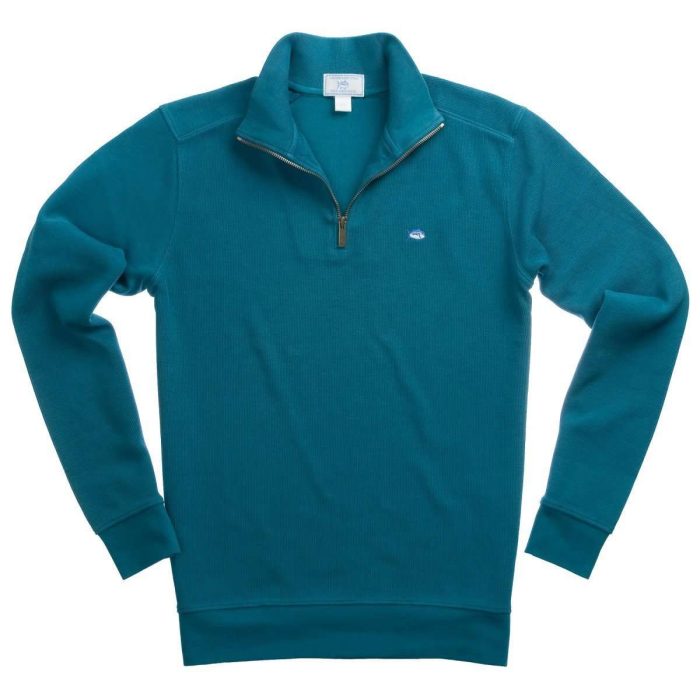 Solid Ribbed 1/4 Zip Pullover in Blue Coral by Southern Tide
