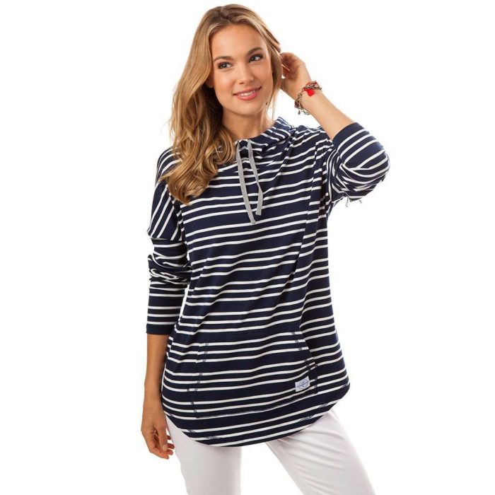 Skipper Stripe Hoodie in Nautical Navy by Southern Tide
