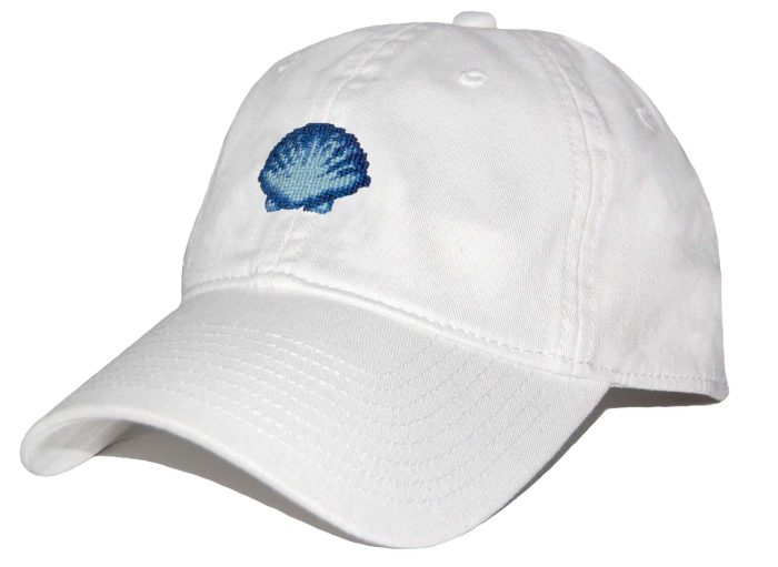 Scallop Shell Needlepoint Hat in White by Smathers & Branson