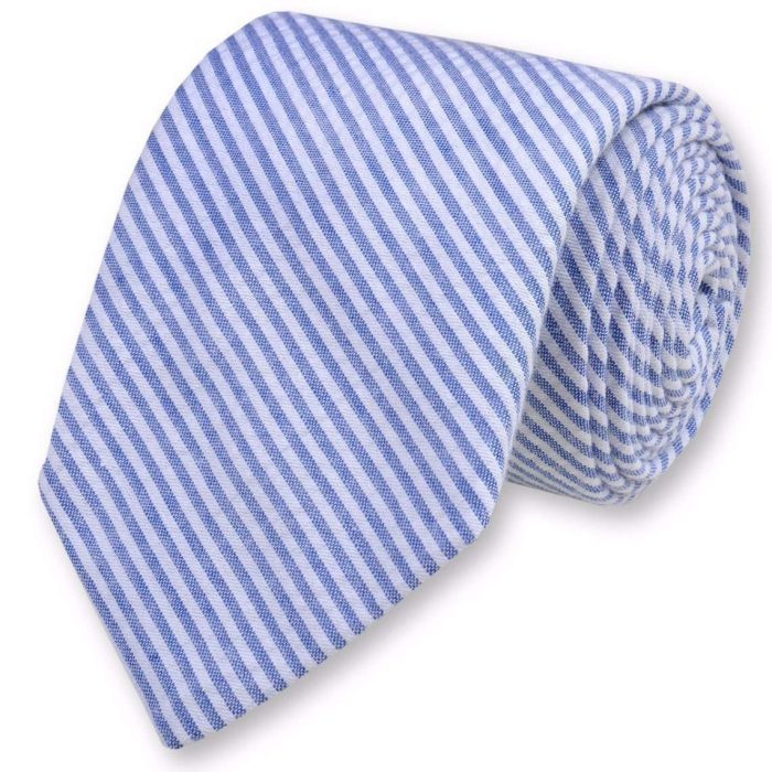 Seersucker Stripe Necktie in Classic Blue by High Cotton