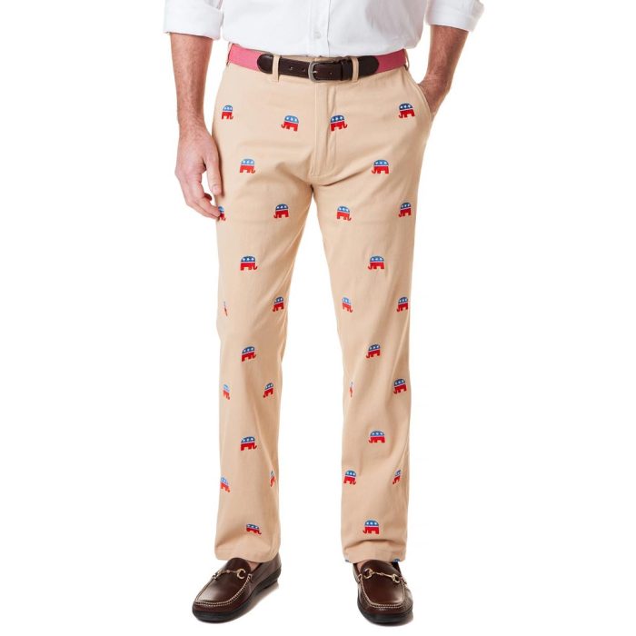 Stretch Twill Harbor Pant with Embroidered GOP Republican Elephant by Castaway Clothing